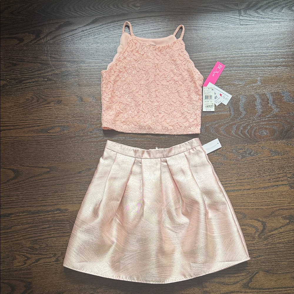 Elegant Peach Lace Top and Shimmer Skirt Set Bcx Girl size 12 NWT